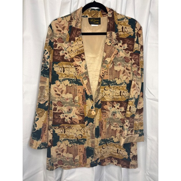 Toni Garment for C.C. Magic Jackets & Blazers - Vintage 80s/90s Earth Tone Artistic Floral Abstract Collage Boho Blazer Medium